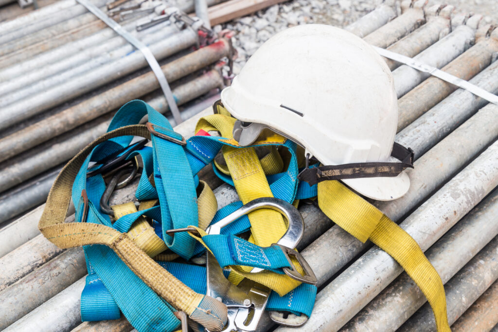 A safety helmet and lanyards needed to work at height 